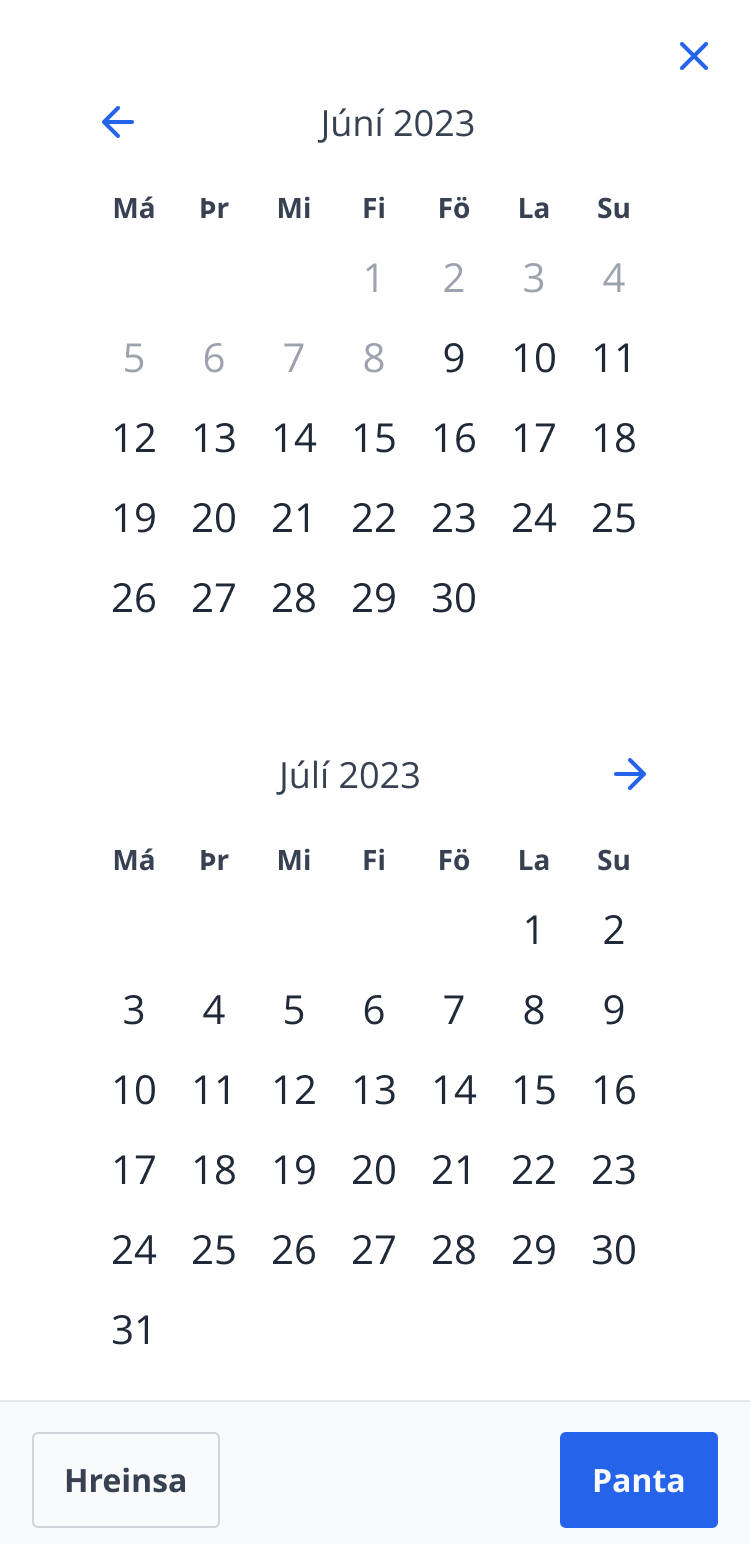 Frímann mobile date picker - June 2023