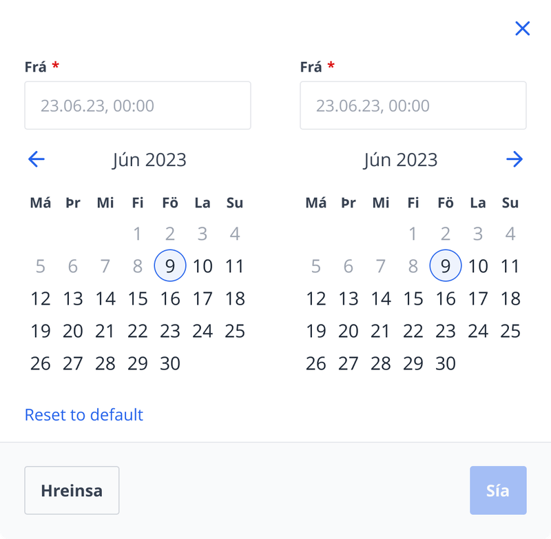 Frímann desktop calendar with time slot selection