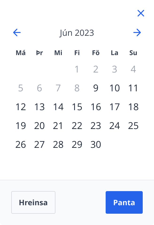 Frímann mobile single month picker