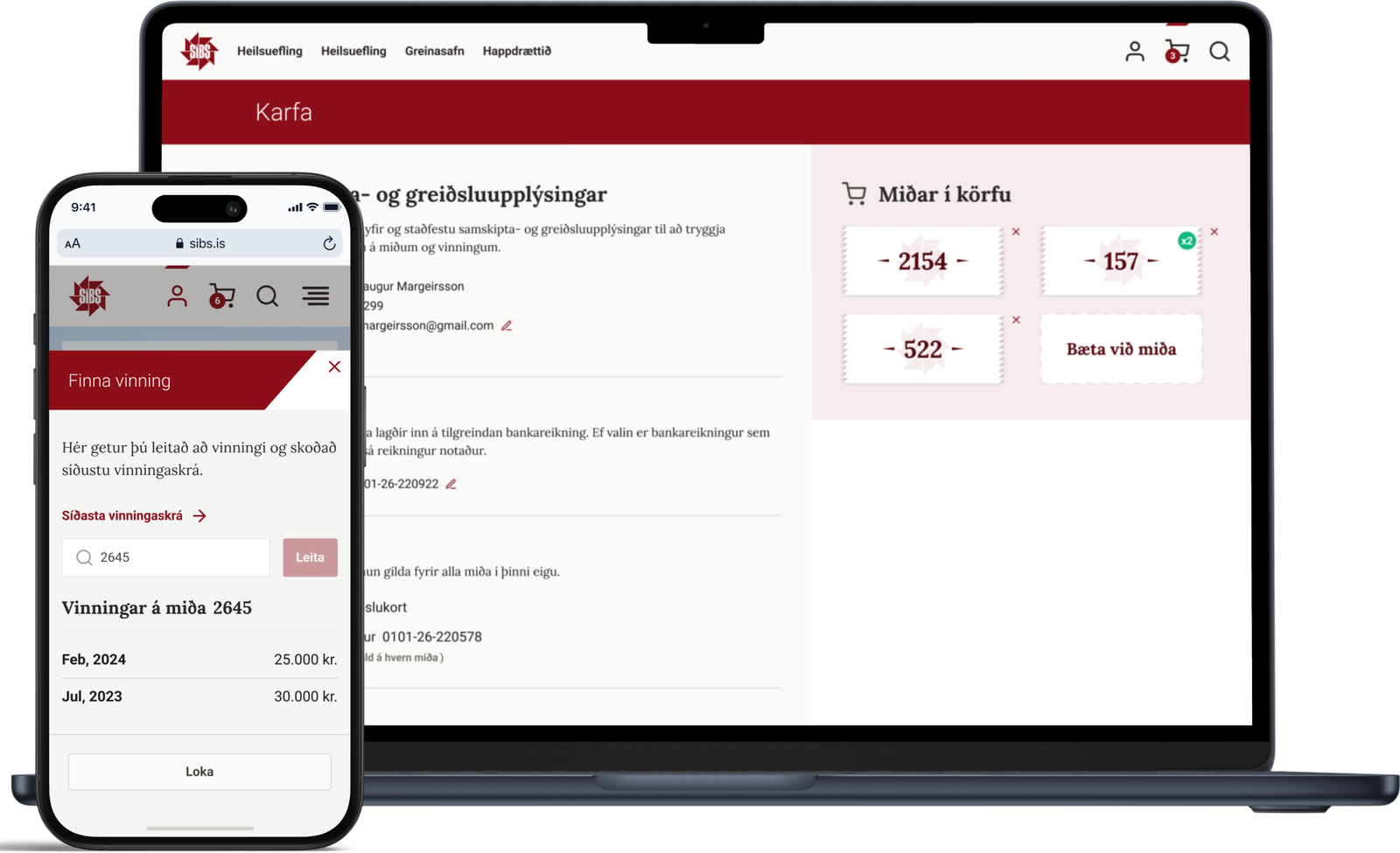 SIBS checkout and winnings search